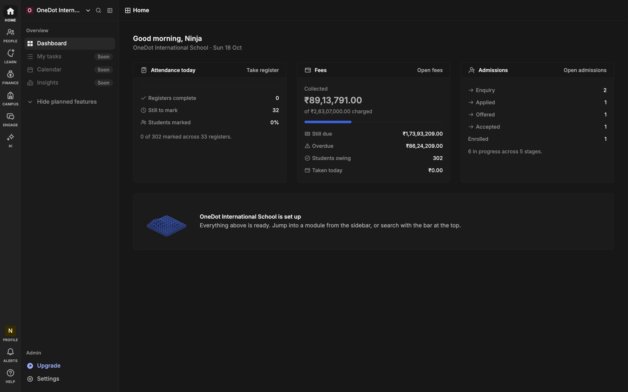 The Heidi home screen in the dark theme