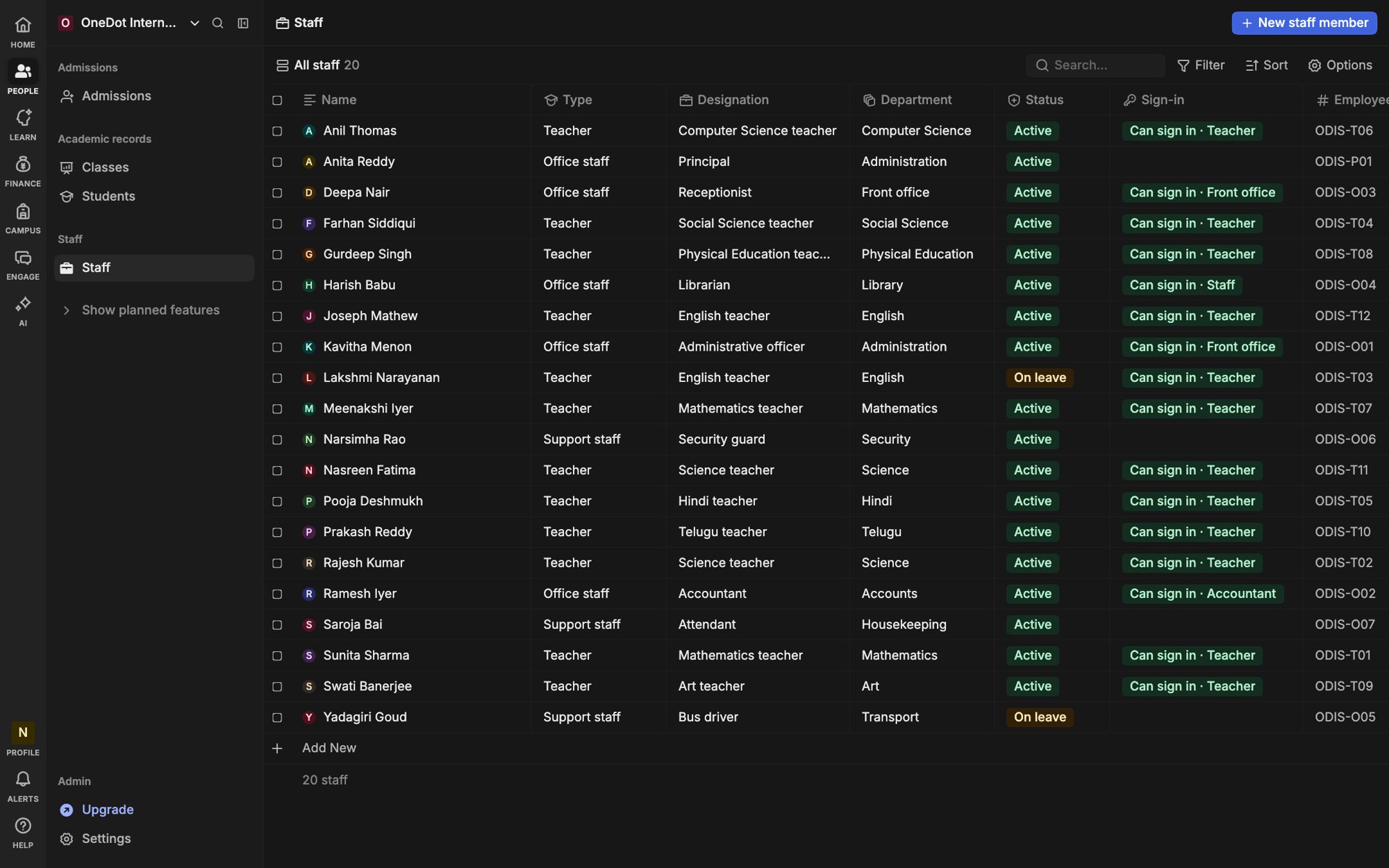 The Heidi staff list in the dark theme